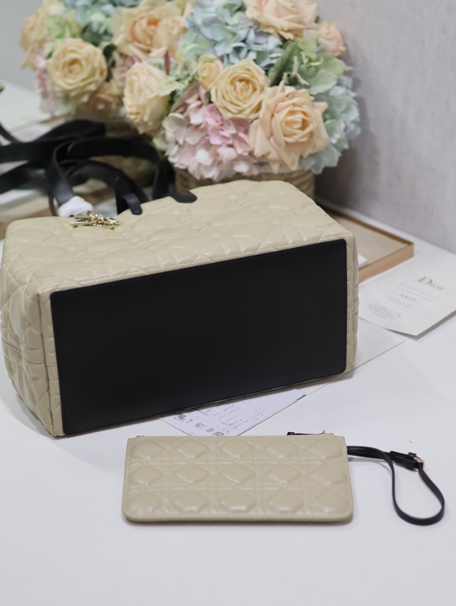 Large Dior Toujours Bag Powder Beige Macrocannage Calfskin